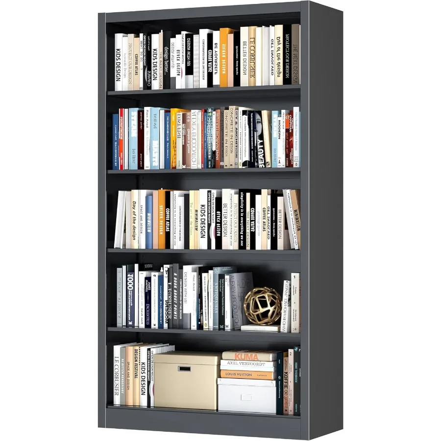 Metal BookshelfAdjustable 5Tier Bookcase with High Weight Capacity Bookshelves and Bookcases for Living Room Office Library Bla