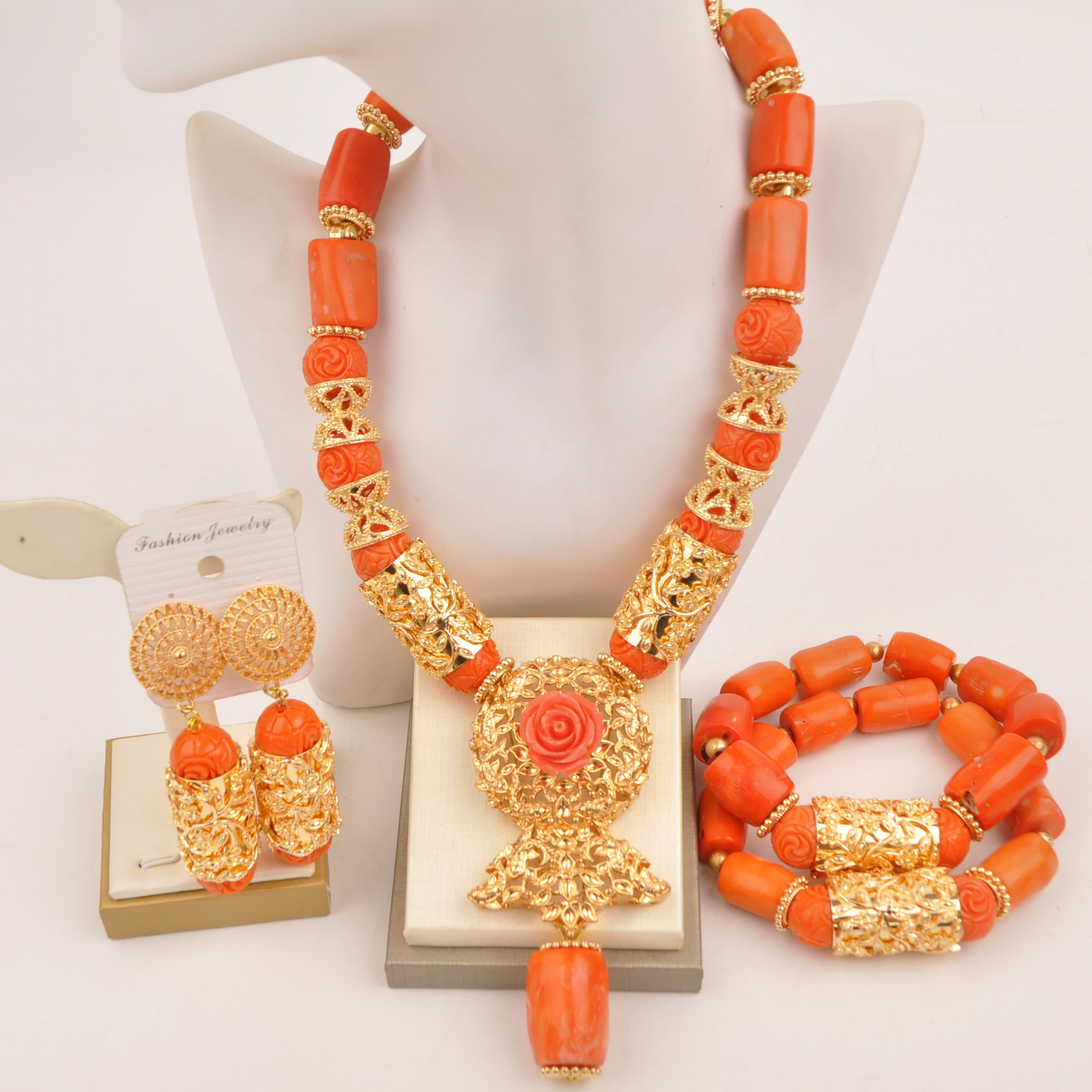 

Nigerian Traditonal Wedding African Beads Jewelry Set Coral Bridal Necklace