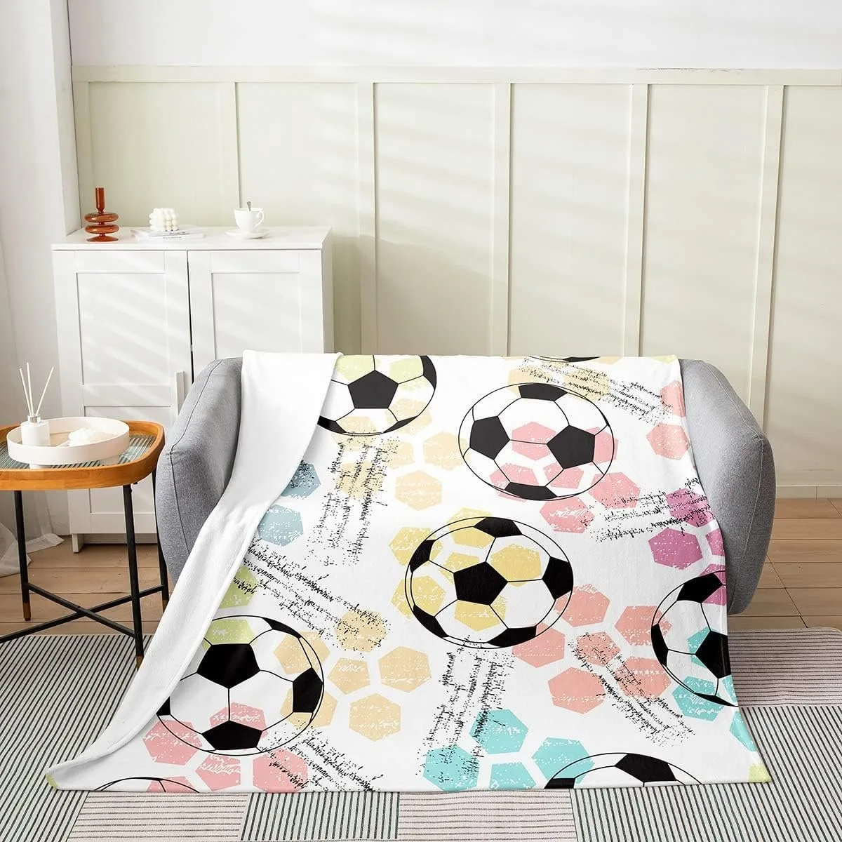 Football Flannel Fleece Throw Blanket Kids,Rugby Sports Fuzzy Blanket for Boys Girls,Soccer Ball Game Gift for Room Decor