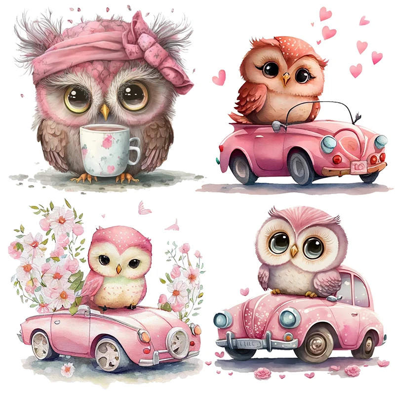 T770#Owl In Pink  Wall Sticker Kids Room Background Home Decoration Mural Living Room Wallpaper Funny Decal