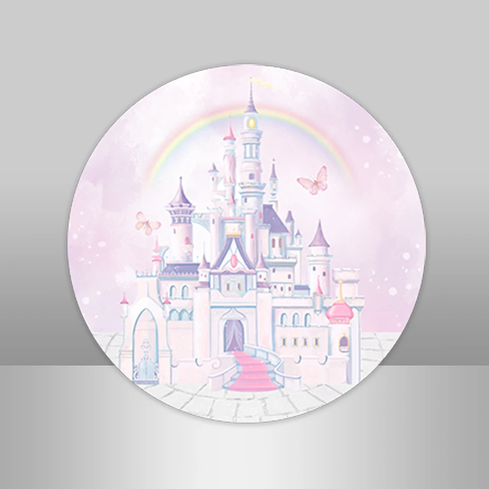 Watercolor Princess Tangled Snow White Arched Wall Chiara Backdrop Floral Castle Round Circle Background Cake Cylinder Banner