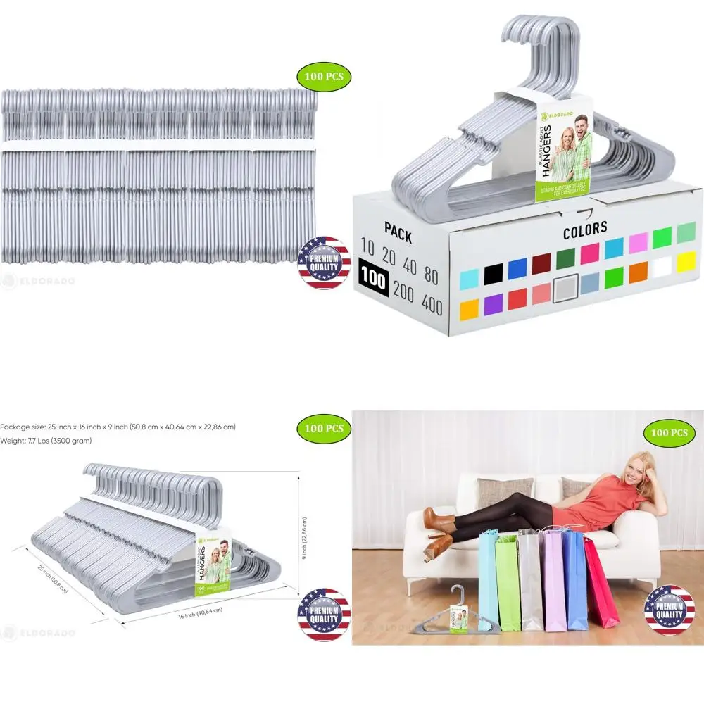 

Серебряные пластиковые вешалки (100 шт.) для одежды взрослых: идеально подходят для рубашек, блузок, футболок, платьев и костюмов