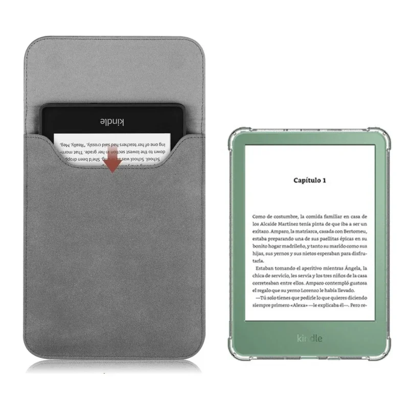 

2-IN-1 For Amazon Kindle 2024 2022 11th Gen Clear Airbags Shockproof TPU Back Cover Case + Magnetic Sleeve Pouch
