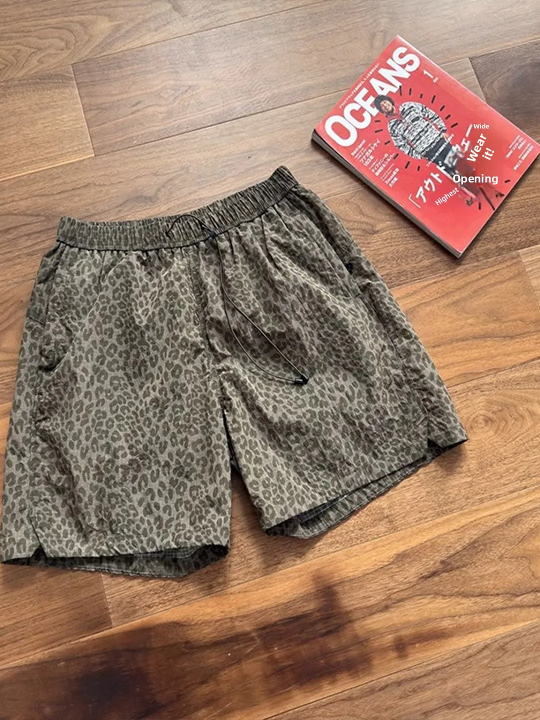 

Камуфляжные лыжи из ледяного шелка, мужские летние повседневные пляжные брюки Qui Dry, спортивные четверть брюк в американском стиле ретро с леопардовым принтом