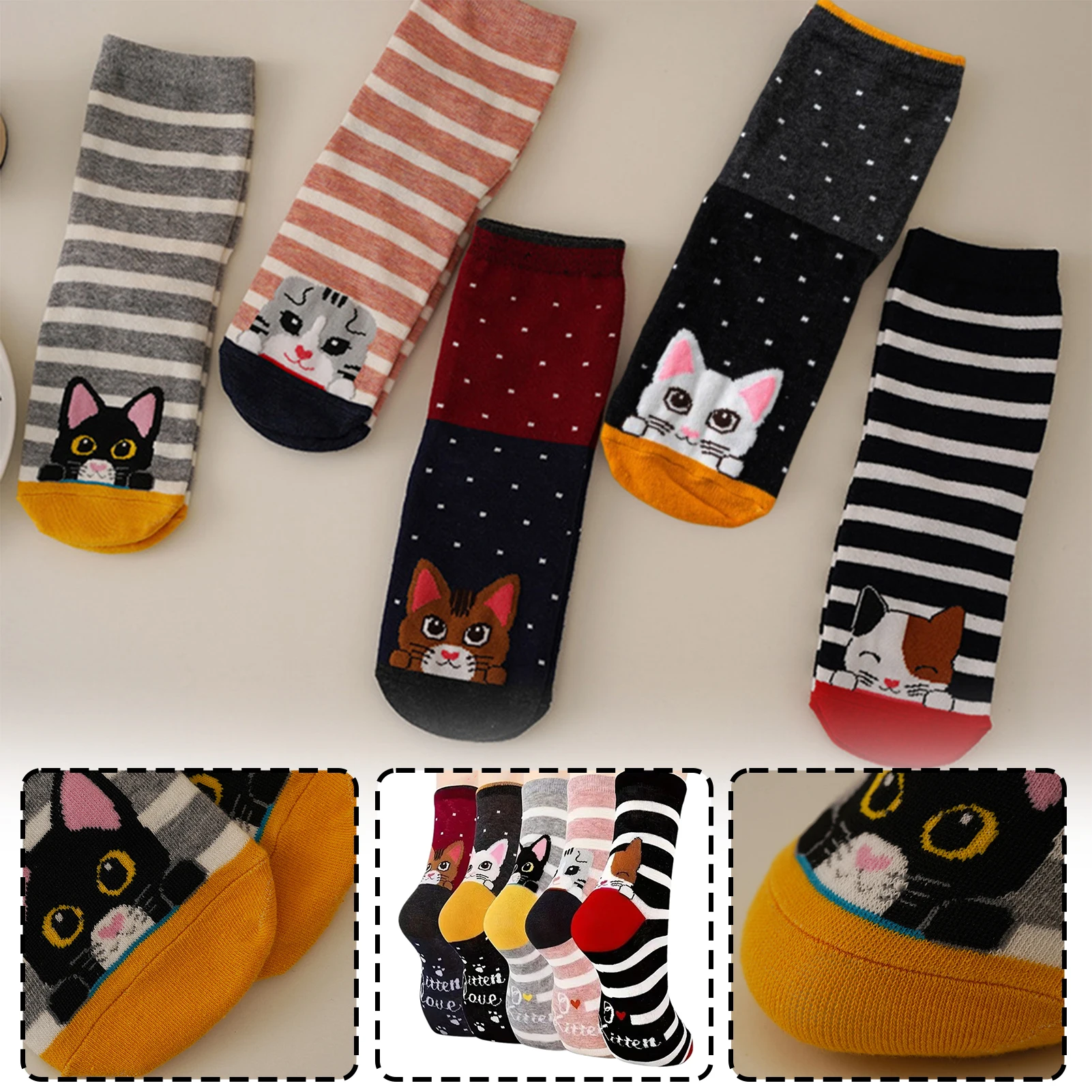 5/10 Pairs Women Socks Animal Pattern Cotton Socks Colorful Funny Sweat Wicking Socks Soft Comfortable Casual Girl Socks image 6
