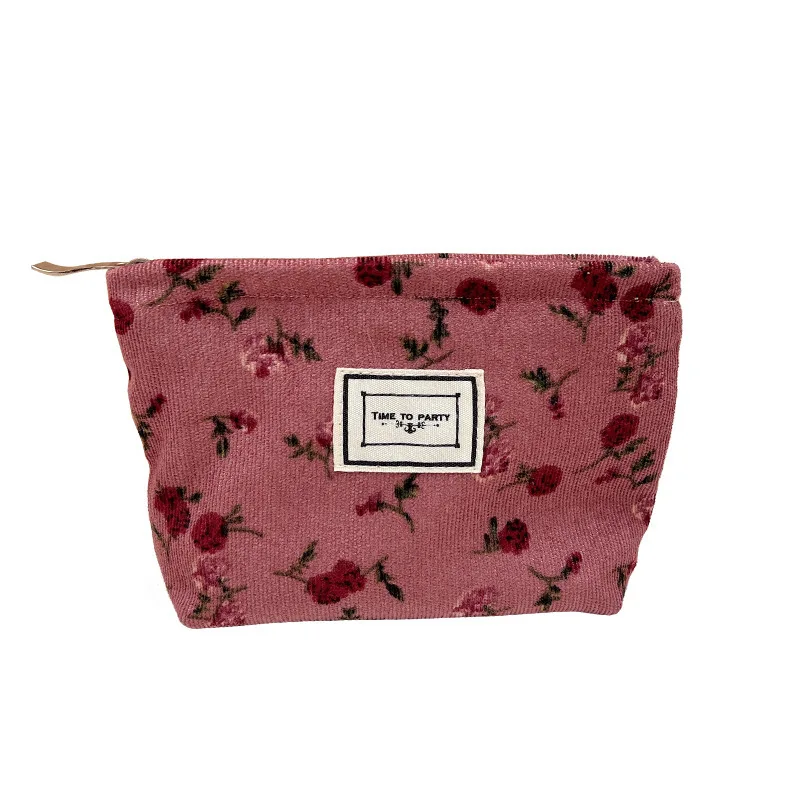 New Portable Clutch Cosmetic Storage Bag Vintage Floral Corduroy Makeup Bag Sanitary Napkin Pad Organizer Key Coin Purse Pouch