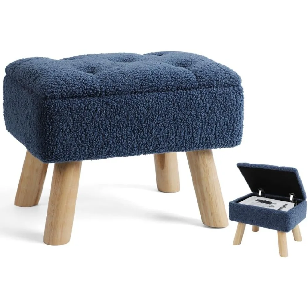 

Footrests, teddy velvet footstool with dorm storage, small footstool with wooden legs, rectangular chair footrests