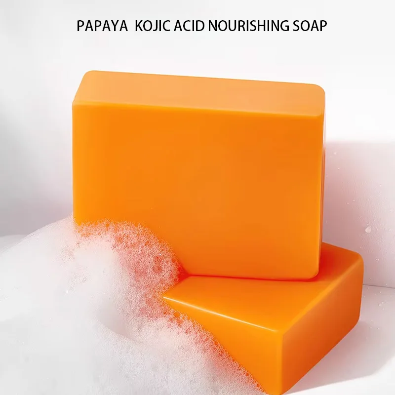 Kojic Acid สบู่ไวท์เทนนิ่ง Vitamin C ทําความสะอาดลึก Moisturizing ทําความสะอาด Temperate ผิวกระจ่างใสสบู่แฮนด์เมดสําหรับชายหญิง