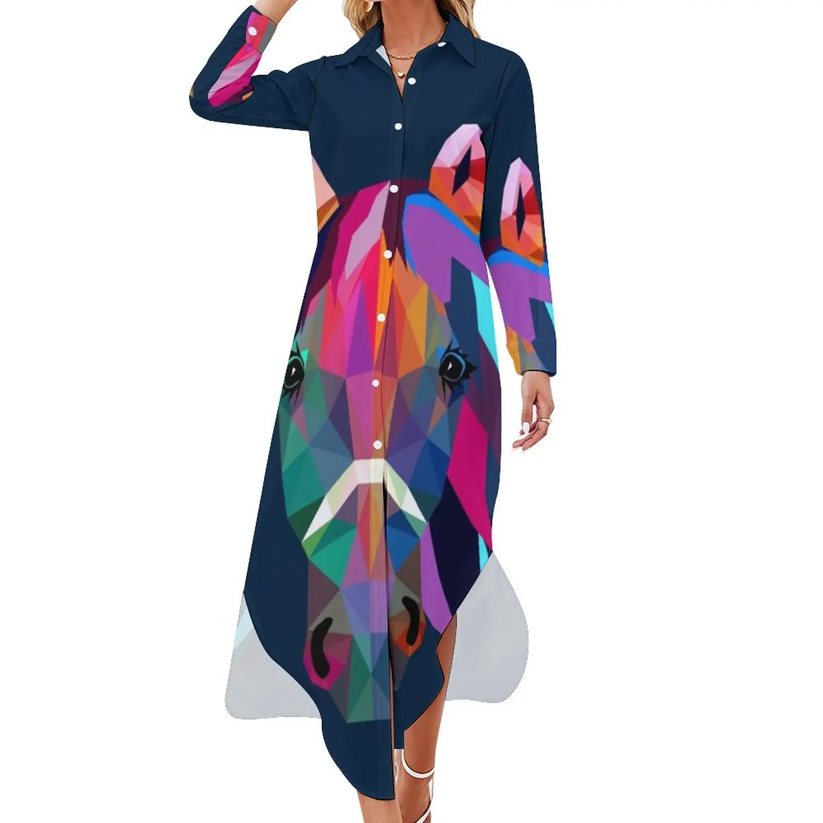 

horse Long Sleeved Shirt Dress women's elegant loose dresses Summer skirt