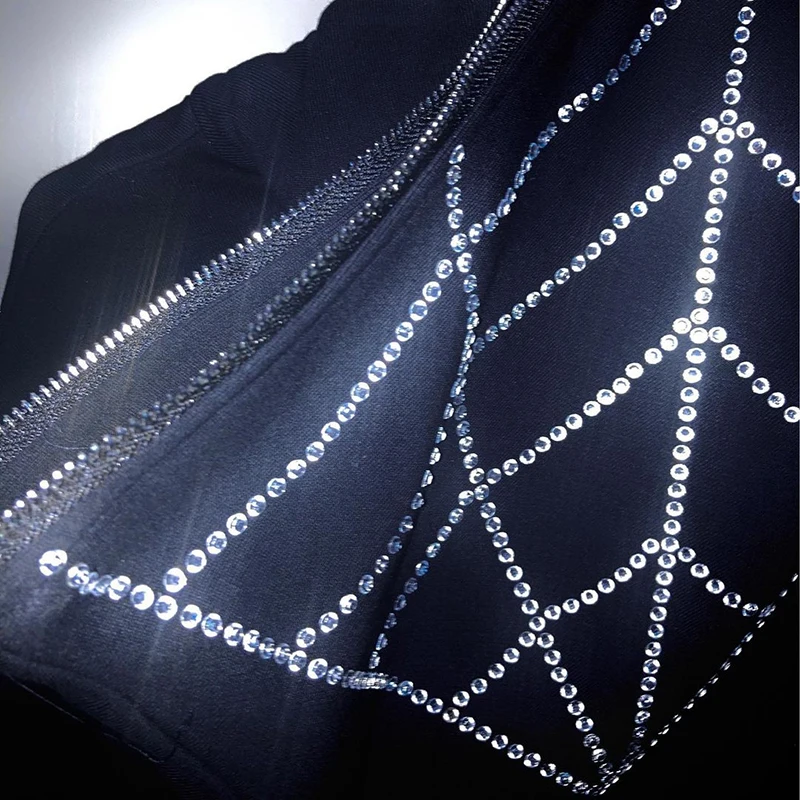 2023 Men Y2K Fashion Rhinestones Spider Print Hoodies Men\'s Gothic Style Long Sleeve Oversized Sweatshirts Zipper Jacket for Men