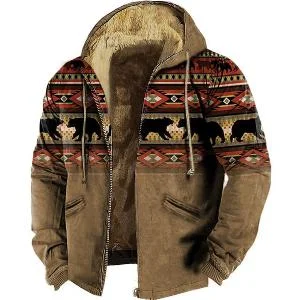 Men's Winter Parkas Long Sleeve Tribal Bear Pattern Print Warm Jacket for Men/Women Thick Clothing Outerwear