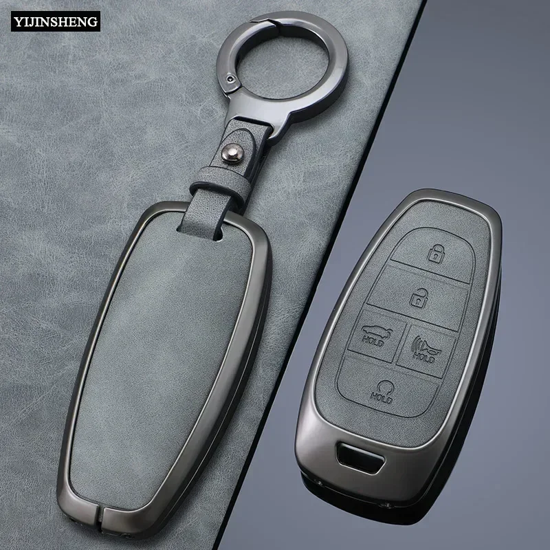 Zinc Alloy + Leather Car Key Case Cover For Hyundai Sonata Sel Ev 6 Ev 8 IONIQ 5 Nexo DN8 Fe Tucson Sonata Staria NX4 Ioniq