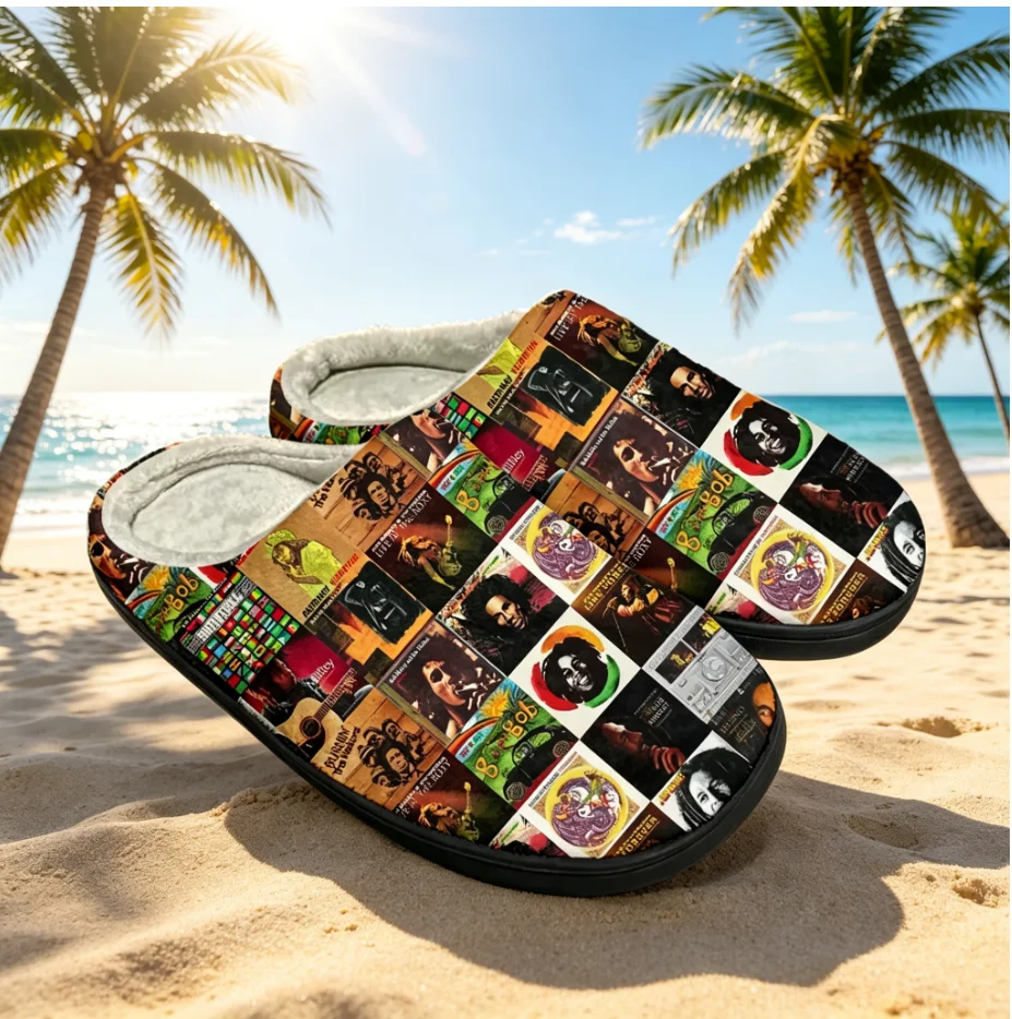 

Bob Marley Retro Cotton Slippers Legend Reggae Singer Graphic Anti Slip Soft Sole Unisex Cozy Home Footwear