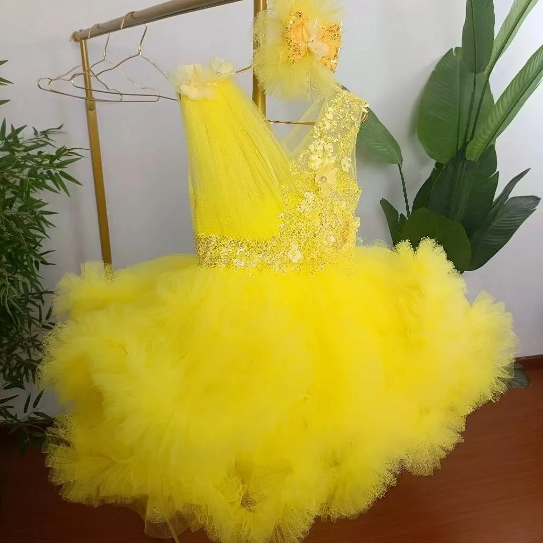 Custom light luxury dress women wedding guest gown girls wedding gown birthday party pageant halter 3d flower tulle puff gown