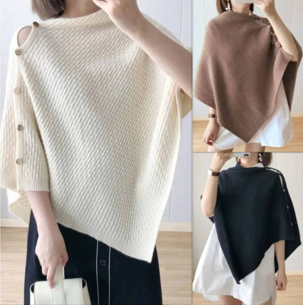 

Модный вязаный палантин-шарф для женщин, свободный, теплый, с металлической пряжкой, вязаный свитер-шаль, накидка