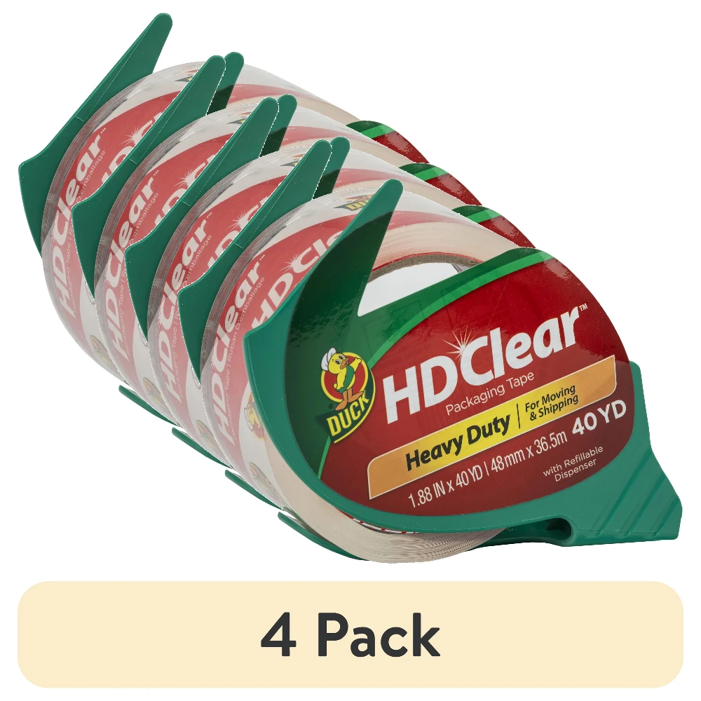 (4개 팩) HD 투명 강력 아크릴 포장 테이프, 투명, 1.88인치 x 40야드