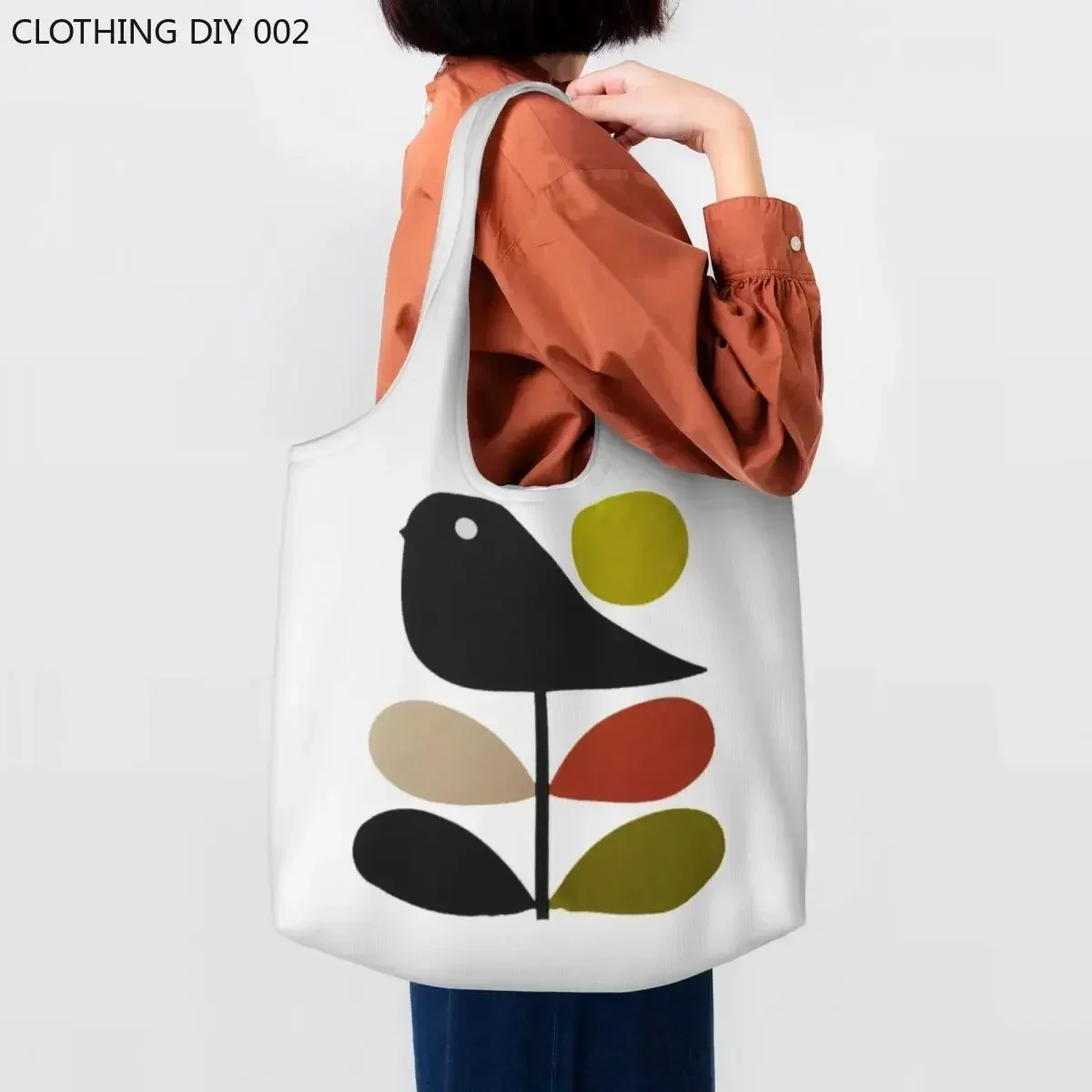 

Orla Kiely Stem And Bird Grocery Shopping Bag Canvas Shopper Shoulder Tote Bags Capacity Portable Scandinavian Style Handbag