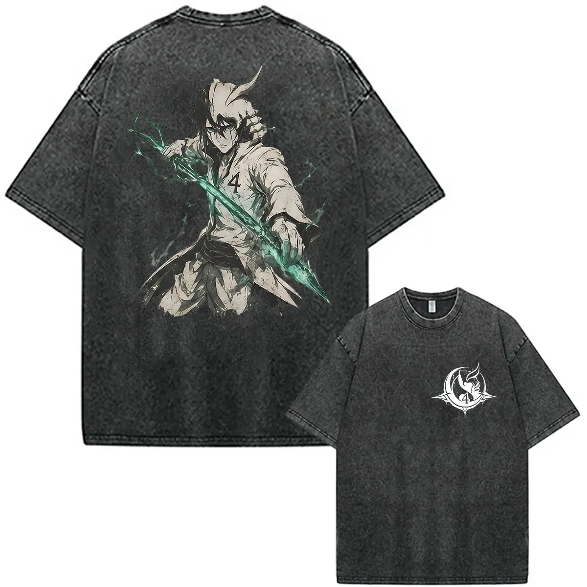 Vintage Washed Ulquiorra Cifer Anime Bleach Espada Print T Shirts Men's Gothic Fashion Harajuku Short Sleeve T-shirt Streetwear