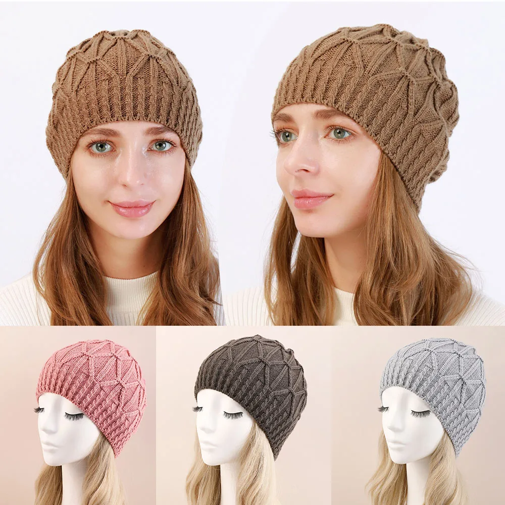 

2024 New Winter Twist Knitting Hat For Women Fur Pompom Thick Plush Cap Beanie Solid Color Ladies Warm Ski Snow Skullies Beanies