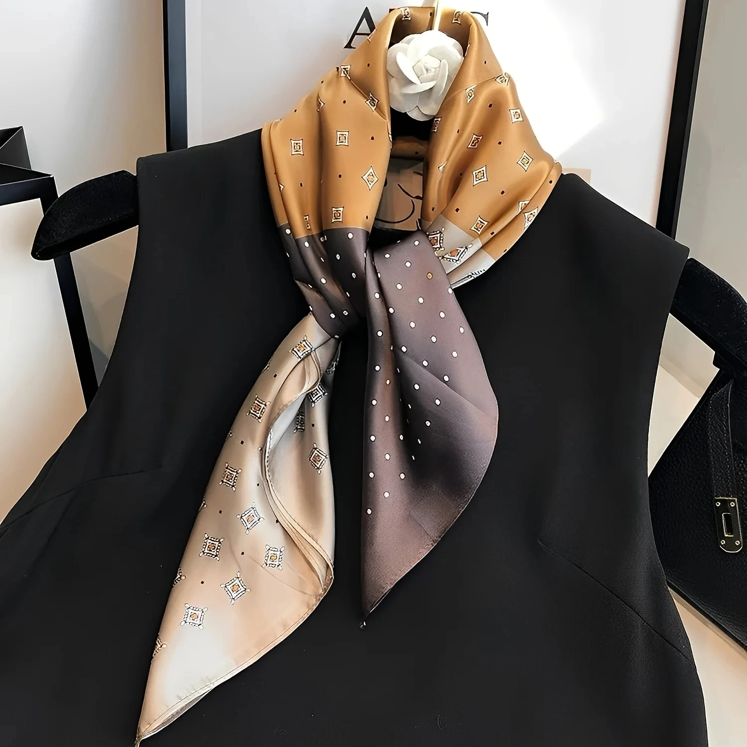 Luxury Brand Faux Diamond Polka Dot Square Scarf Elegant Imitation Silk Shawl Casual Decoration Headscarf Small Neck Scarf