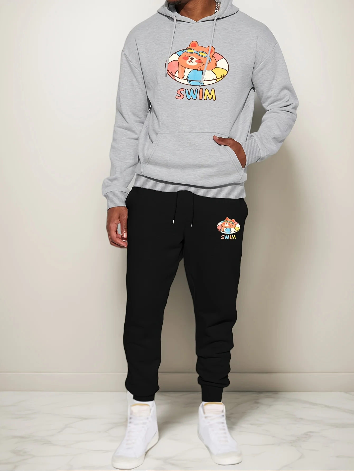 Men Trendy Versatile Hoodie Sweatpants 2Pcs Tracksuit Set Soft Fabric Athletic Jogging Streetwear Casual Daily Stylish Outfit