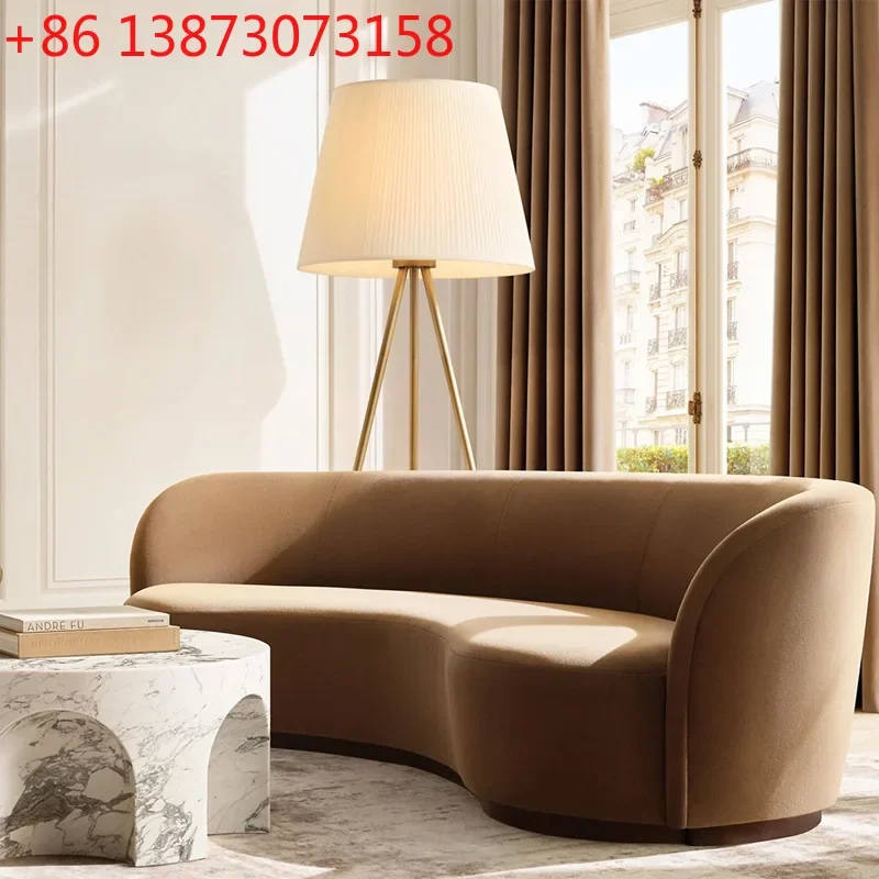 American RH furniture simple curved light luxury special-shaped flannel three-person sofa