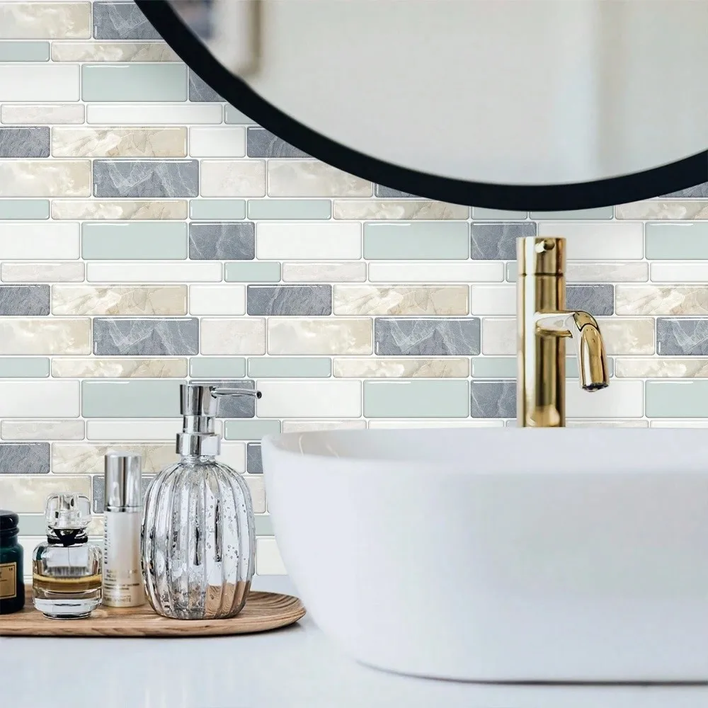 12PCS Modern PVC Tile Sticker Irregular Pattern 2D Print Wall Decal Oil Proof Waterproof Floor Sticker Home Renovation