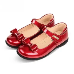 ULKNN 2026 New Children's Leather Shoes Wine red Girl's Flat With Party Shoes Princess Elementary School Performance Shoes Kid's