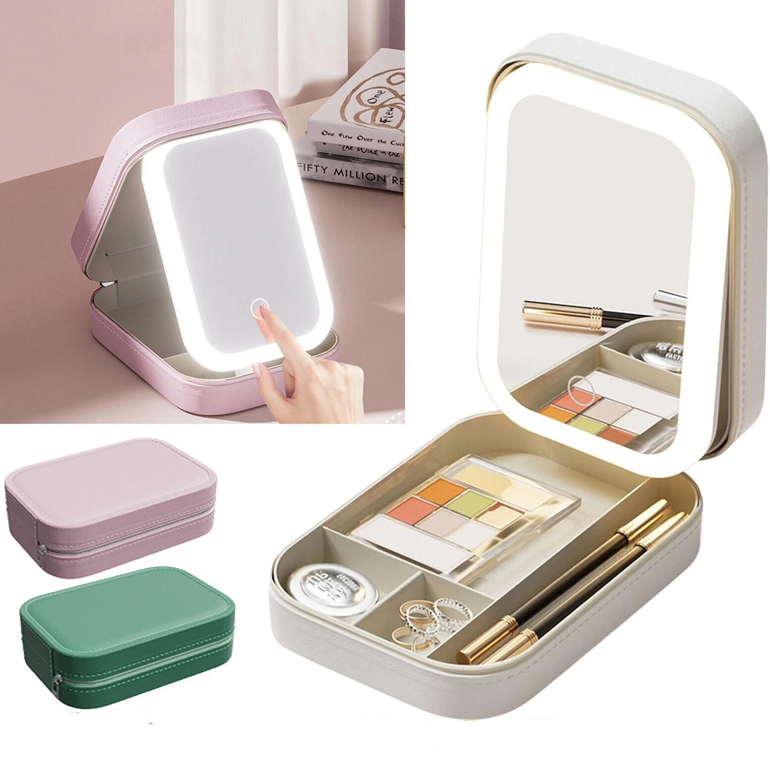 Smart LED Cosmetic Case with Mirror Cosmetic Bag Travel Makeup Bags for Women Fashion Portable Storage Bag Travel Storage Box