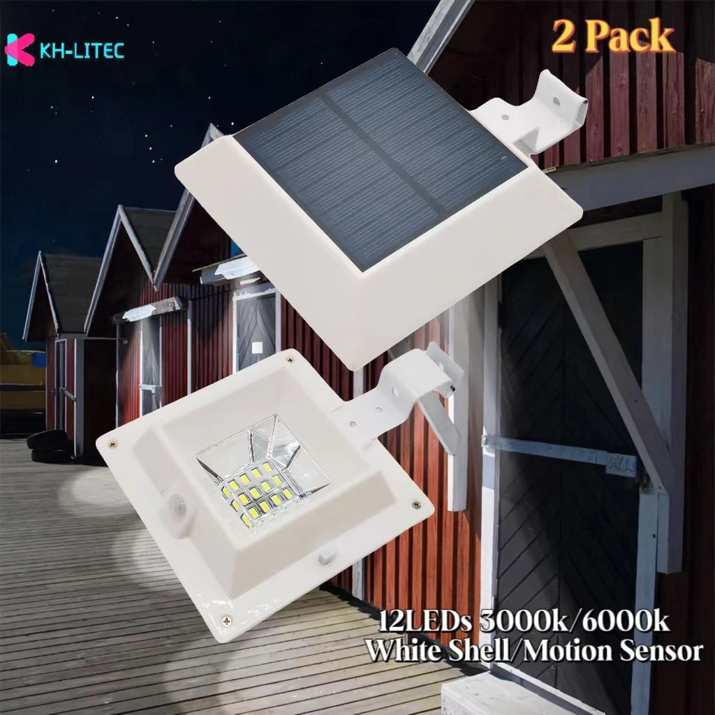 

KHLITEC 2PCS 12 LEDs Motion Sensor Solar Guitter Light Solar Powered Fence Gutter Garden Light Outdoor Lighting Wall Solar Lamp