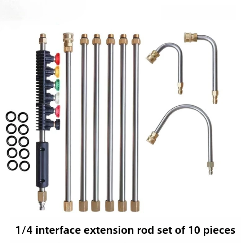 10 Pcs/set High Pressure Washer Extension, Quick Connect Power Washer Lance with 6 Nozzle Heads, Ditch Cleaning Benders