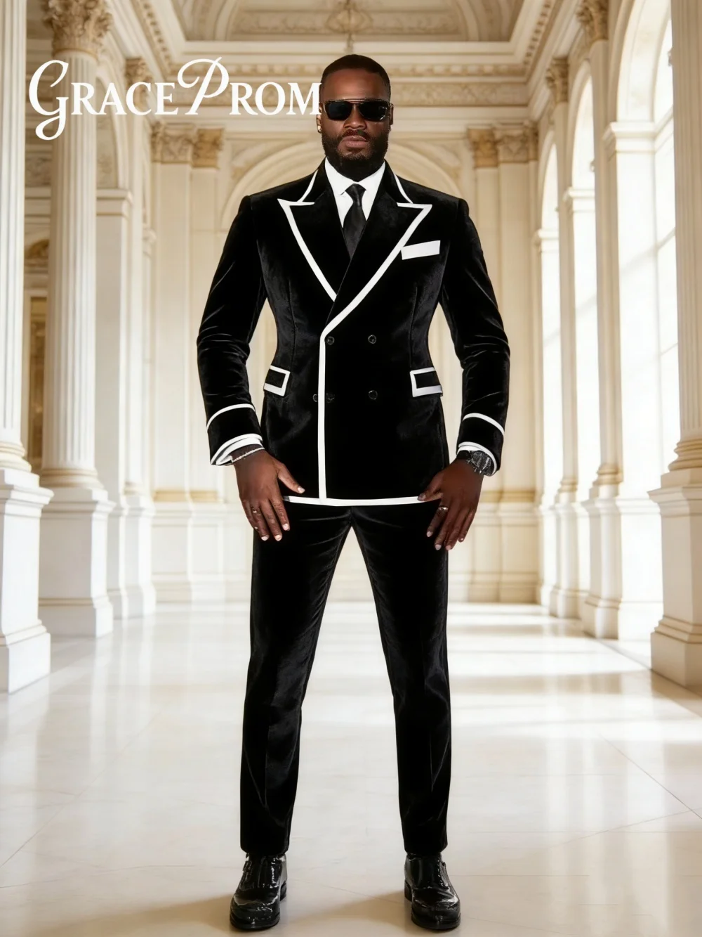 

Elegant Color Block Velvet Mens Suit Set Classic Double Breasted Suit Set Includes Jacket Pants For Office Performance Banquet