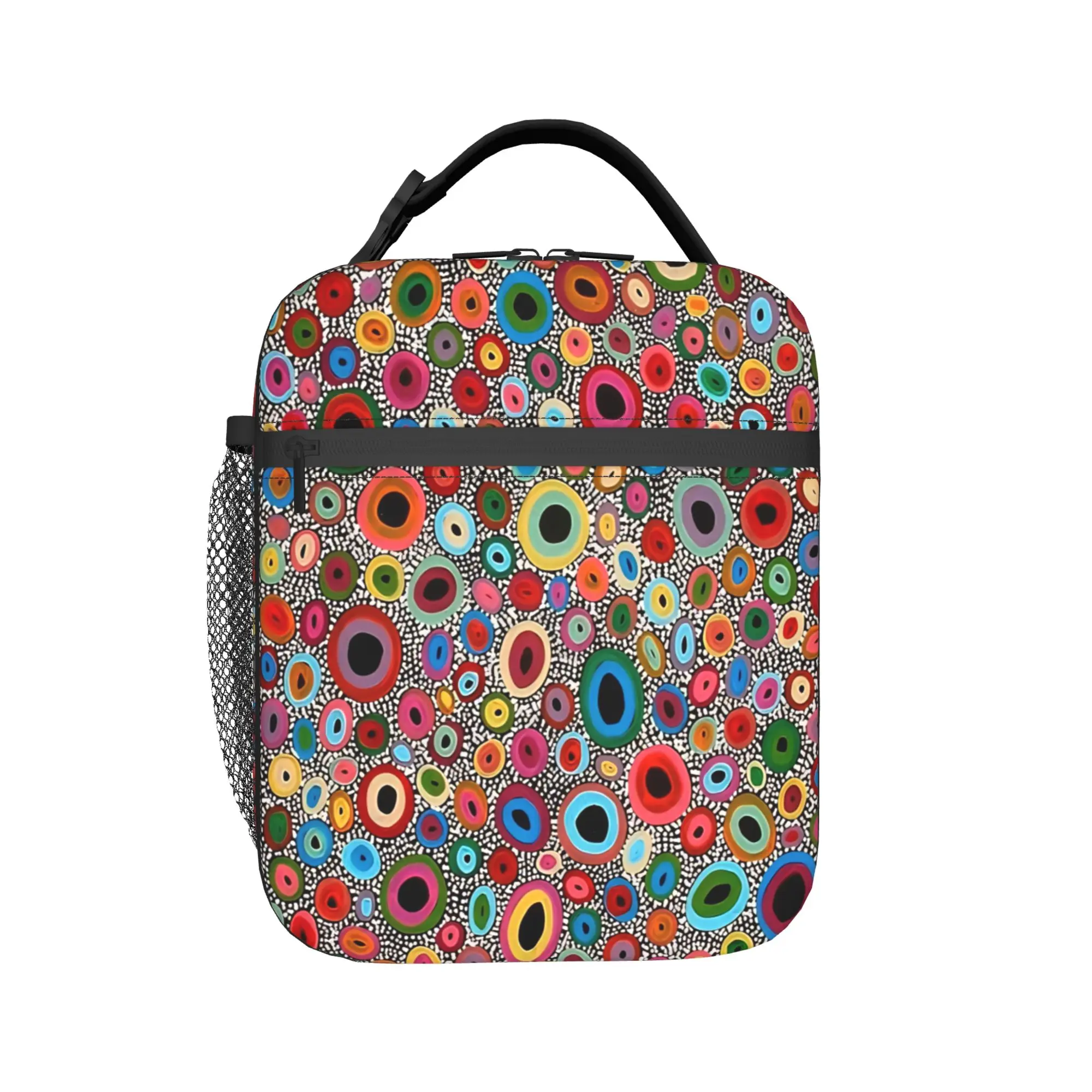 Yayoi Kusama Abstract Face Lunch Bag For Unisex  Graphic Design Office Lunch Box Kawaii Portable Insulated Oxford Cooler Bag