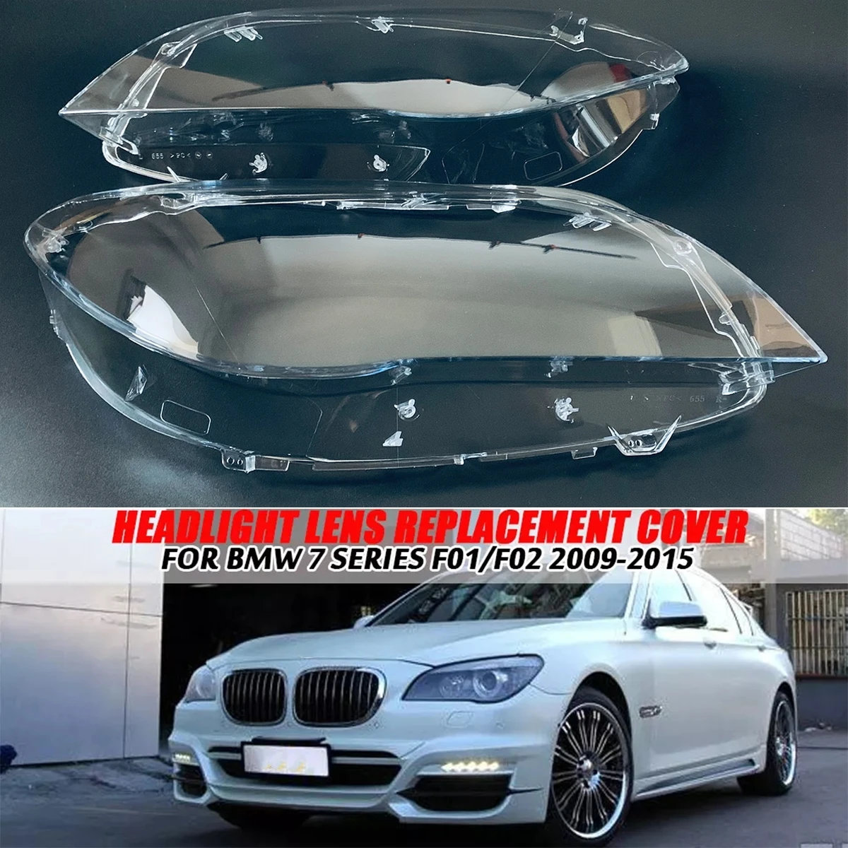 Left+Right Side Clear Headlamp Lens Cover Shell For BMW F01 F02 740i 740Li 750i 750Li 760i 2009-2015 Transparent Lampshade