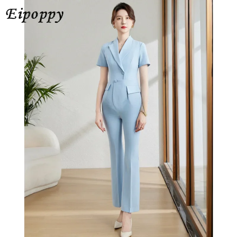 Light blue professional women's suit dress summer