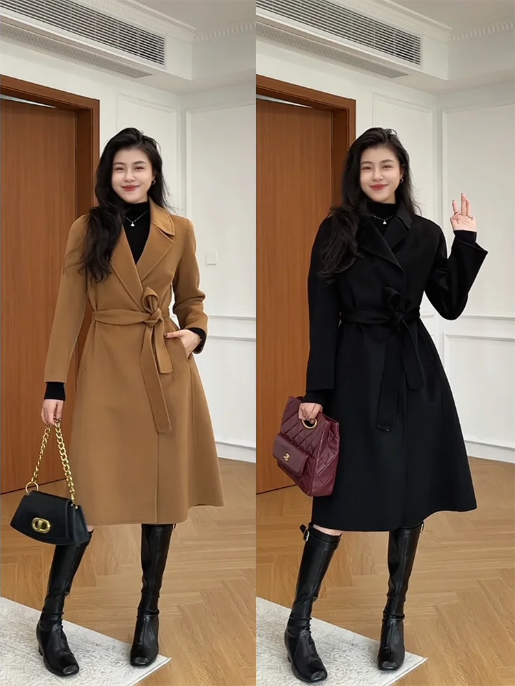 

Шерстяное пальто Zhang a Xing Zurich, 100% чистая шерсть, с поясом на талии, элегантное, универсальное, для повседневной носки, женская модная шерстяная куртка