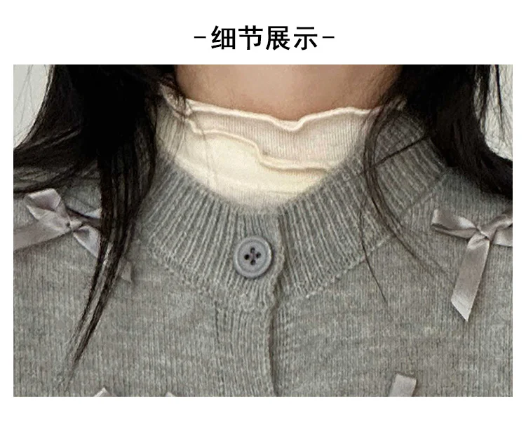 Elegante Schulmädchen-Baumwollpullover in Grau mit Schleifen für Mädchen, Kinder-Strickwaren, Mode für den Herbst, Teenager-Baby-Strickkleidung – Detail 11