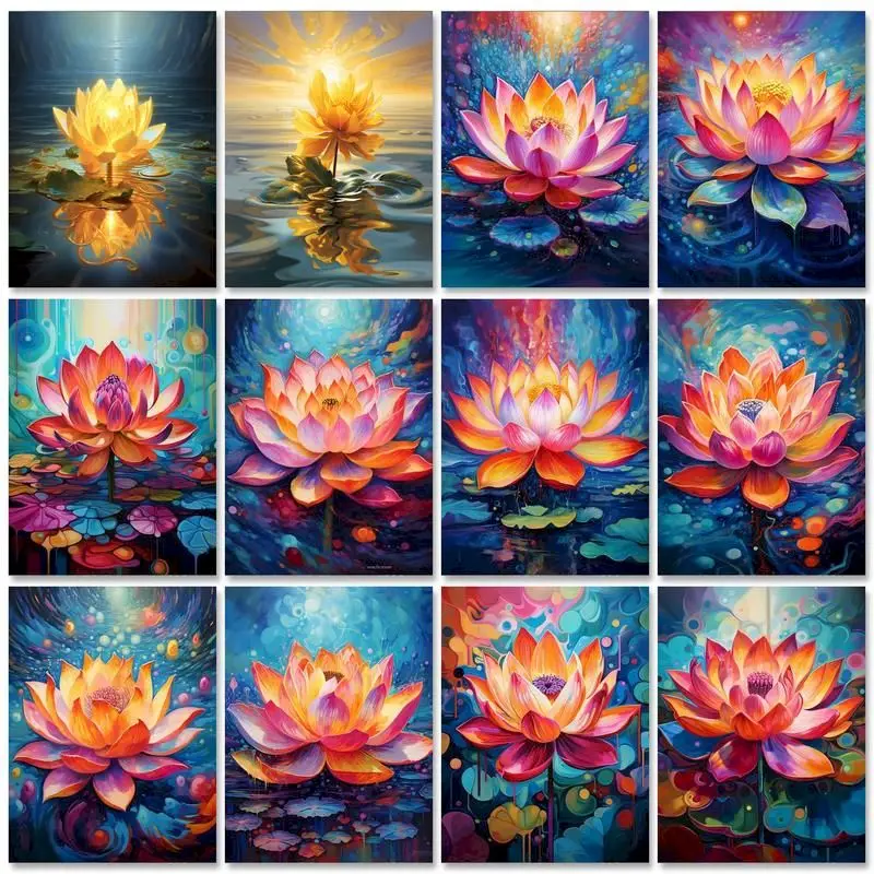 

GATYZTORY Oil Paint By Numbers Frame Coloring By Numbers Colorful Lotus DIY Set Home Garden Picture Drawing Personalized Gift