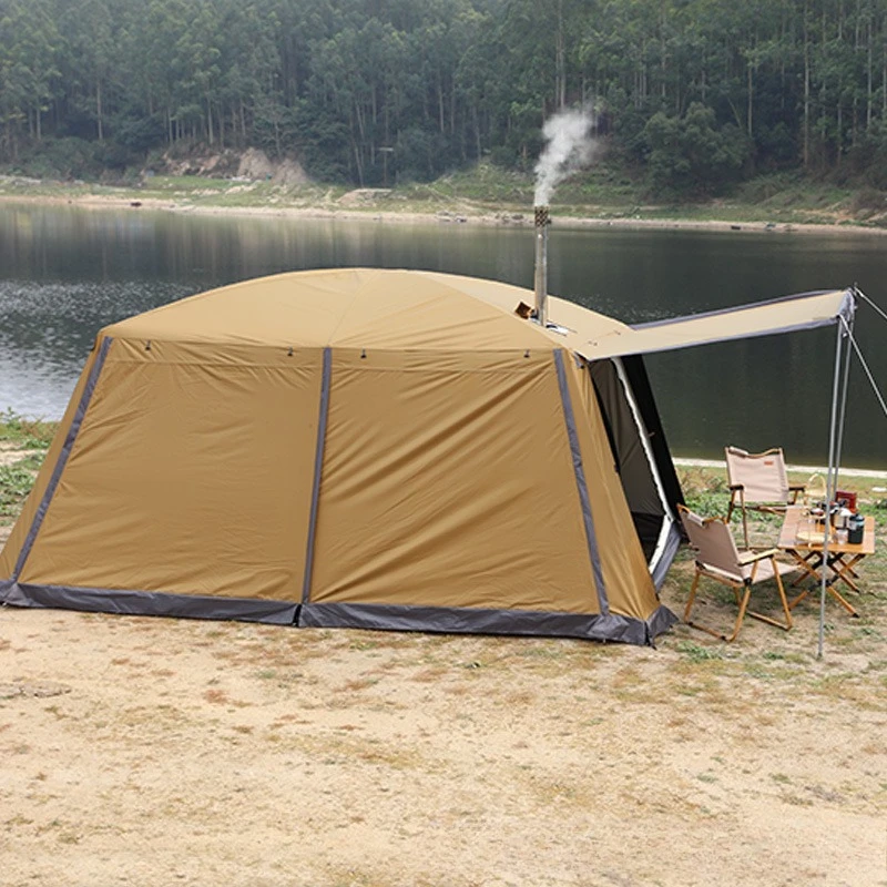 캐노피 텐트 야외용 원룸, 거실 하나, 두 개의 방 캠핑용 이중 방수 두꺼운 캠핑 굴뚝형 화로 텐트