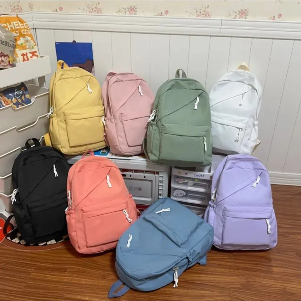 Fashion Large Capacity Student Schoolbag Solid Color Nylon Girl Backpack Waterproof Travel Bag Students