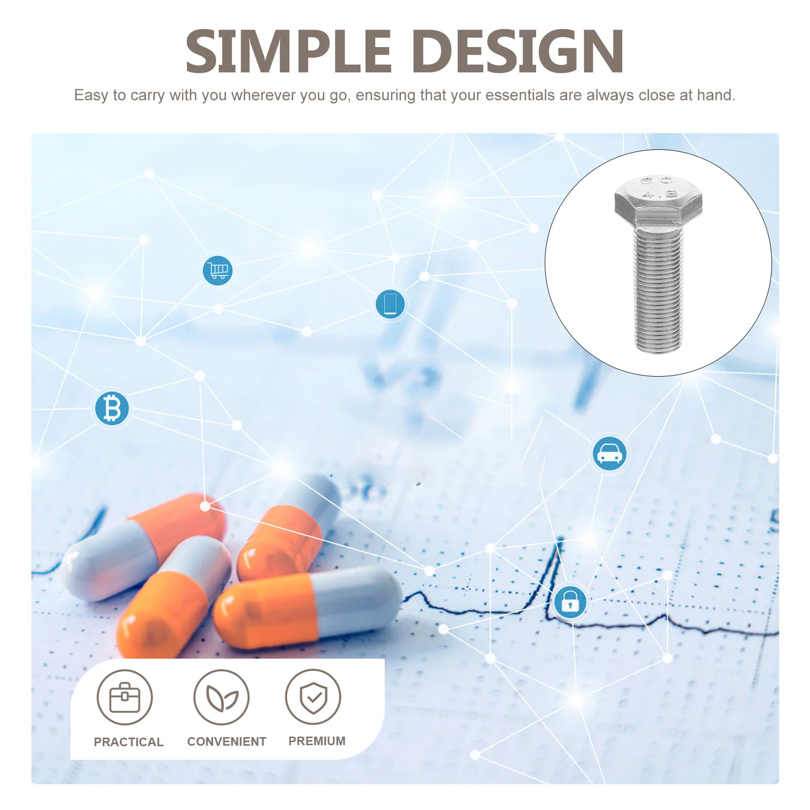 Caja de almacenamiento de tornillos Hexagonal, contenedor de pastillas para acampar, perno oculto de Metal en forma de suministro para exteriores, joyería para baratijas de oficina