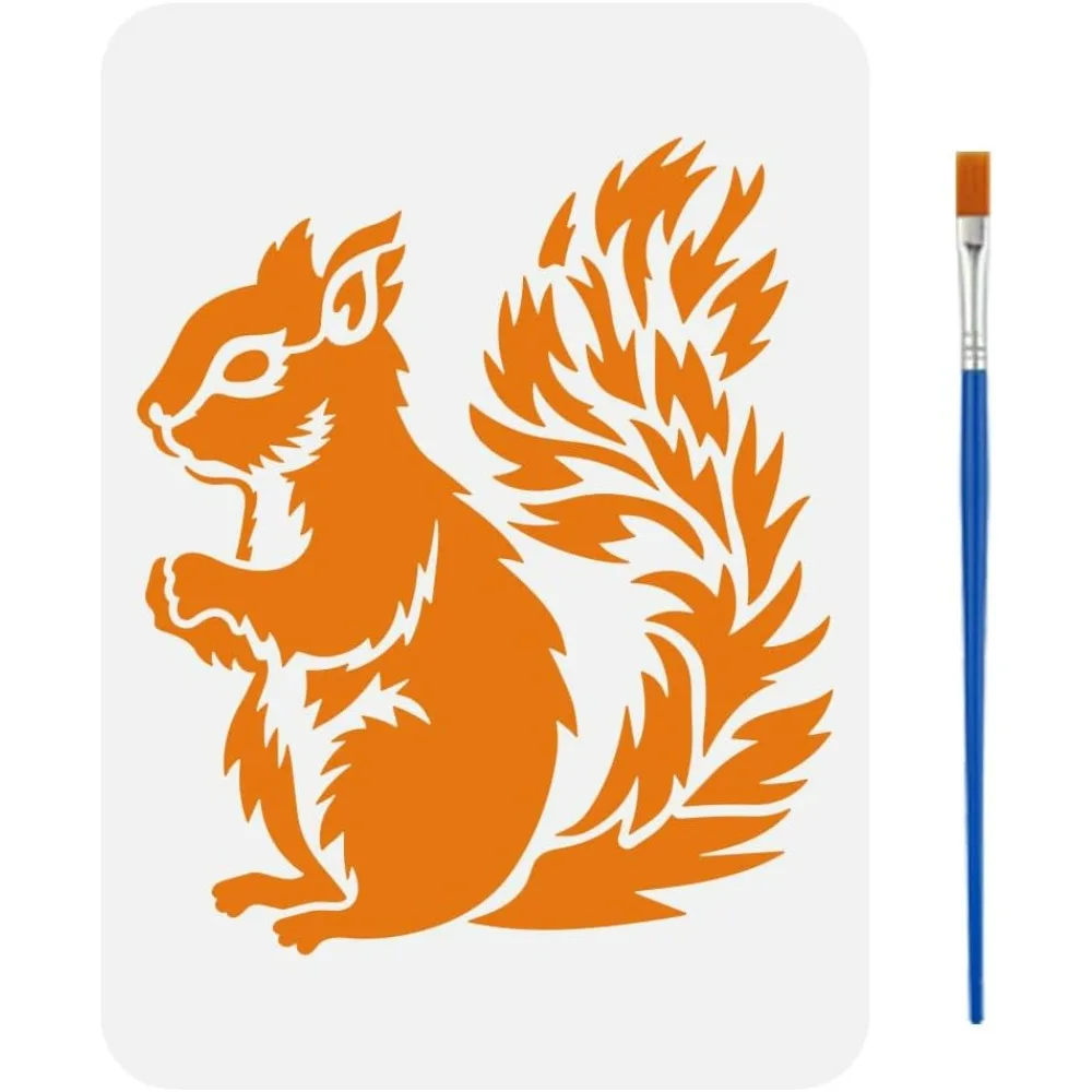 Realistic Squirrel Stencil with Brush 8.3x11.7inch Squirrel Pattern Template Animal Squirrel Stencil Animal Theme Template