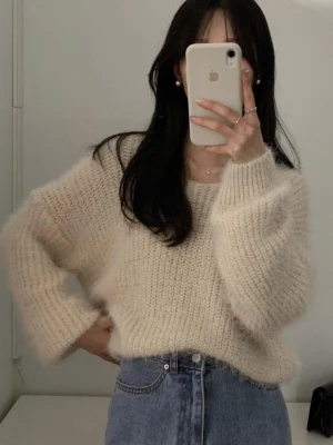 Vネック無地ロングニットセーター ゆったりとした着心地の良いソフトなミンク風秋冬レディーススウィートニット...