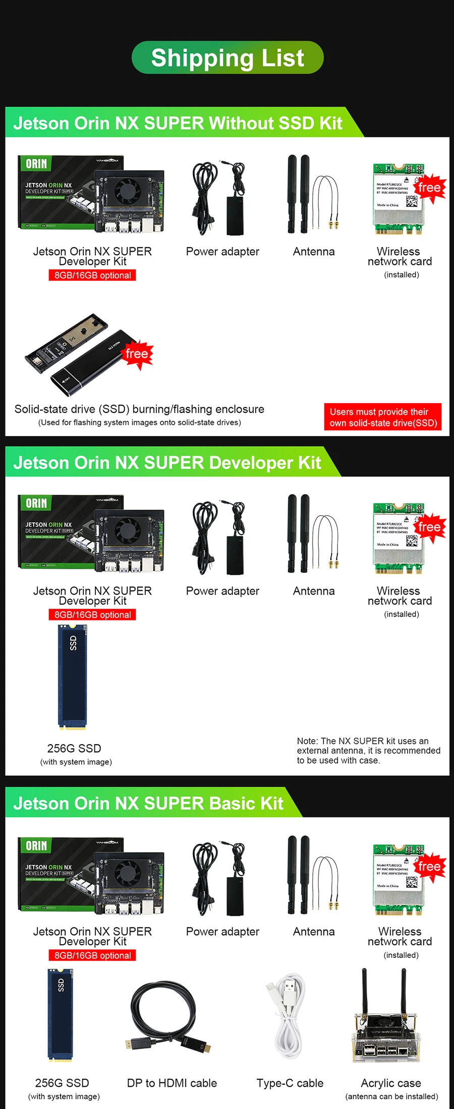 Jetson Orin NX Developer Kit Super Version mit offiziellem Core-Modul 8G/16G RAM Kostenlose 256 GB SSD bis 117/157 TOPS Computing Power – Detail 2