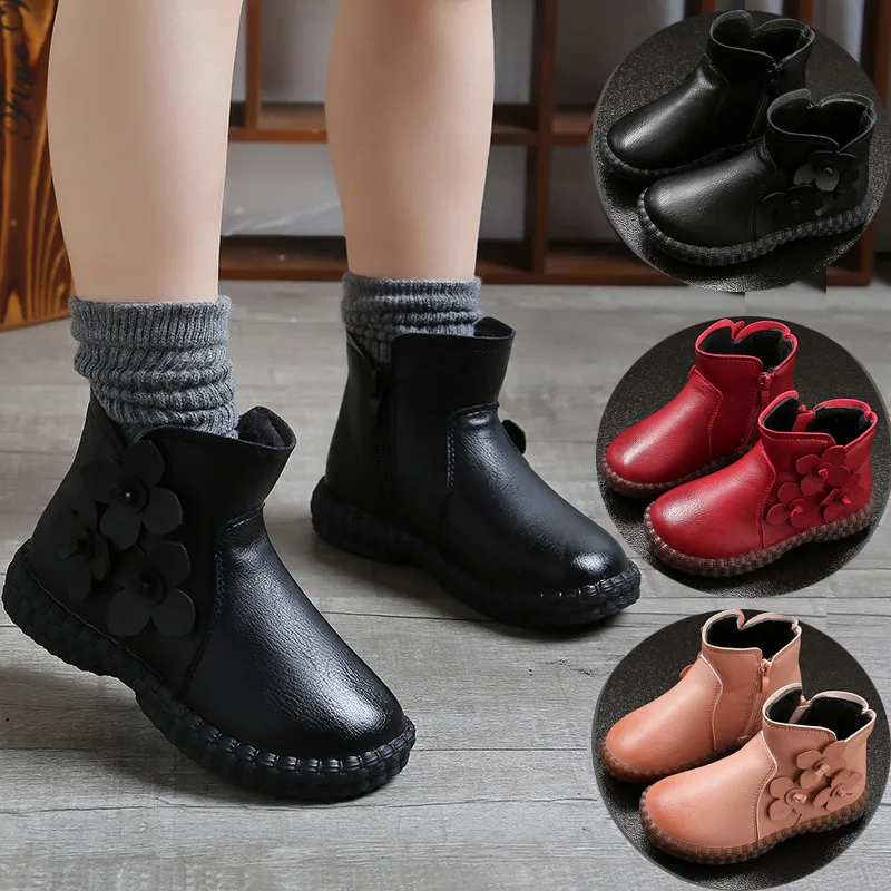 Autumn Winter Warm plush Girls Boots Kids snow boots Children Winter Boots Princess shoes red pink 2 3 4 5 6 7 8 9 10T