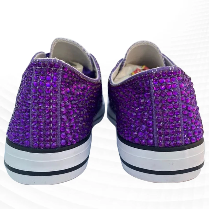 Spring and autumn fashion new purple full diamond design sense canvas shoes ribbon popular comfortable leisure leisure board