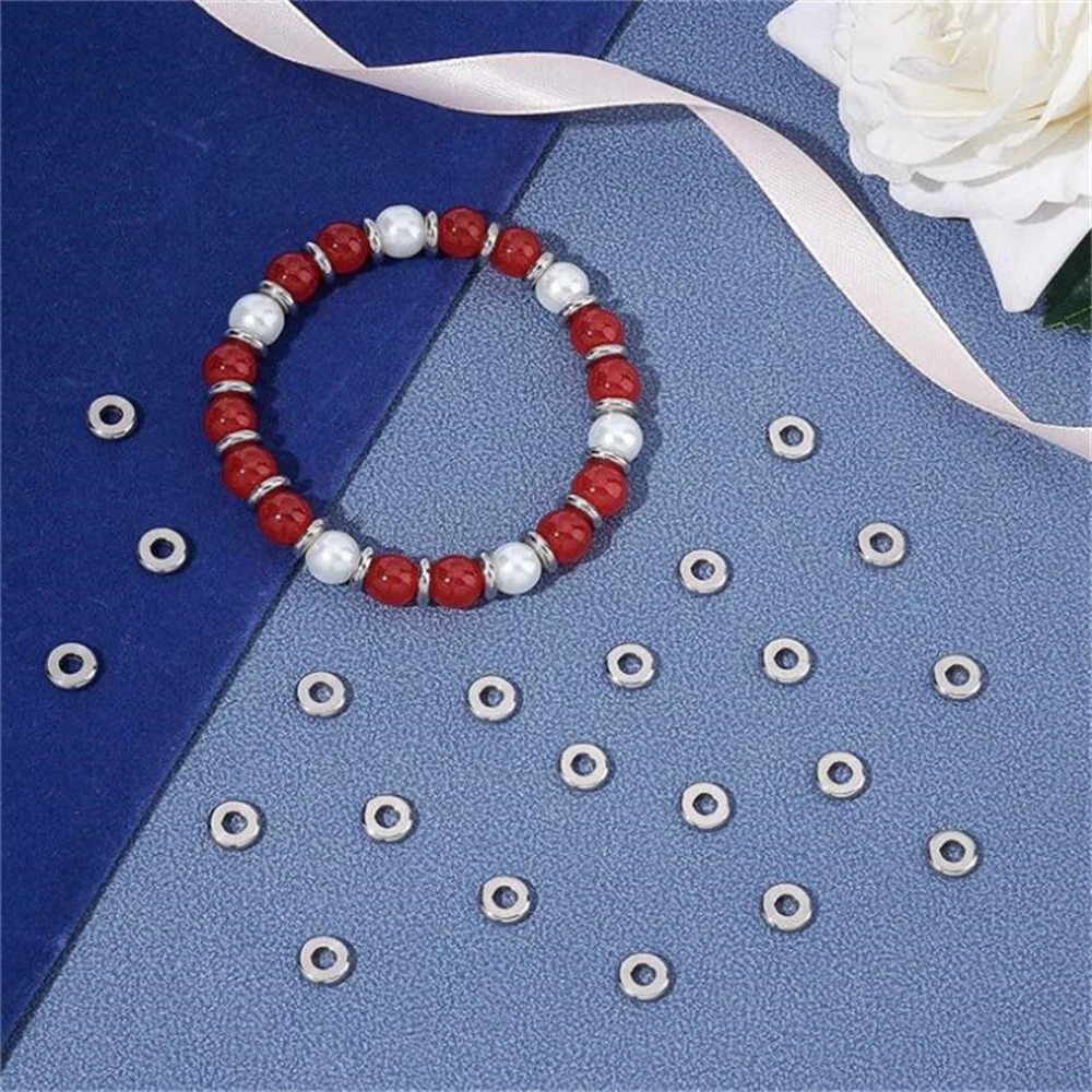50pcs 4/5/6/8/10mm Stainless Steel Spacer Loose Bead for DIY Charm Bracelet Necklace Jewelry Make Handmade Accessories Supplies