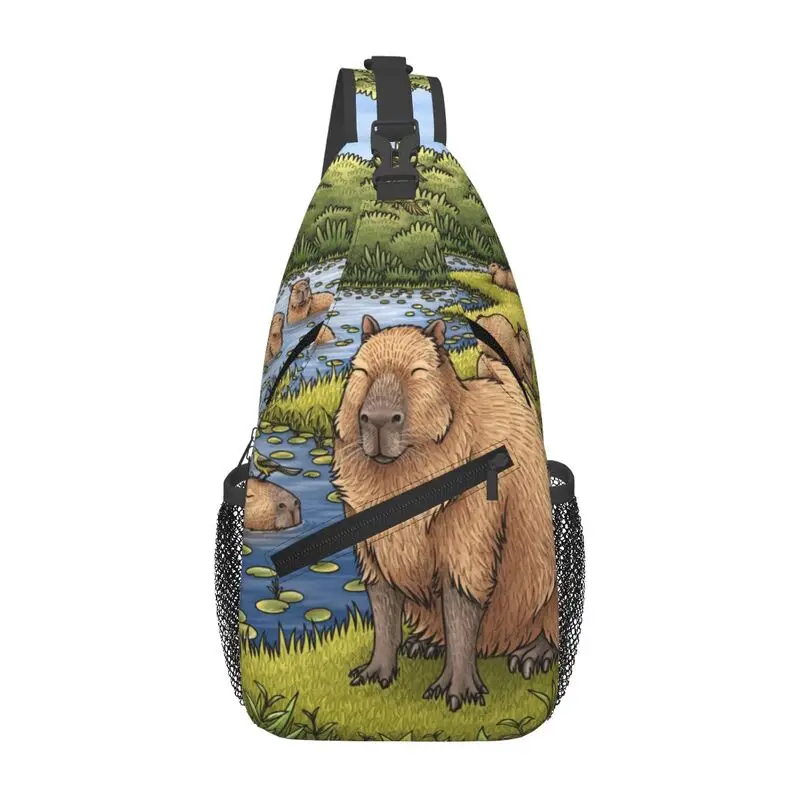 Custom Cool Capybaras Sling Bag Voor Reizende Heren Crossbody Borst Rugzak Schouder Dagpack