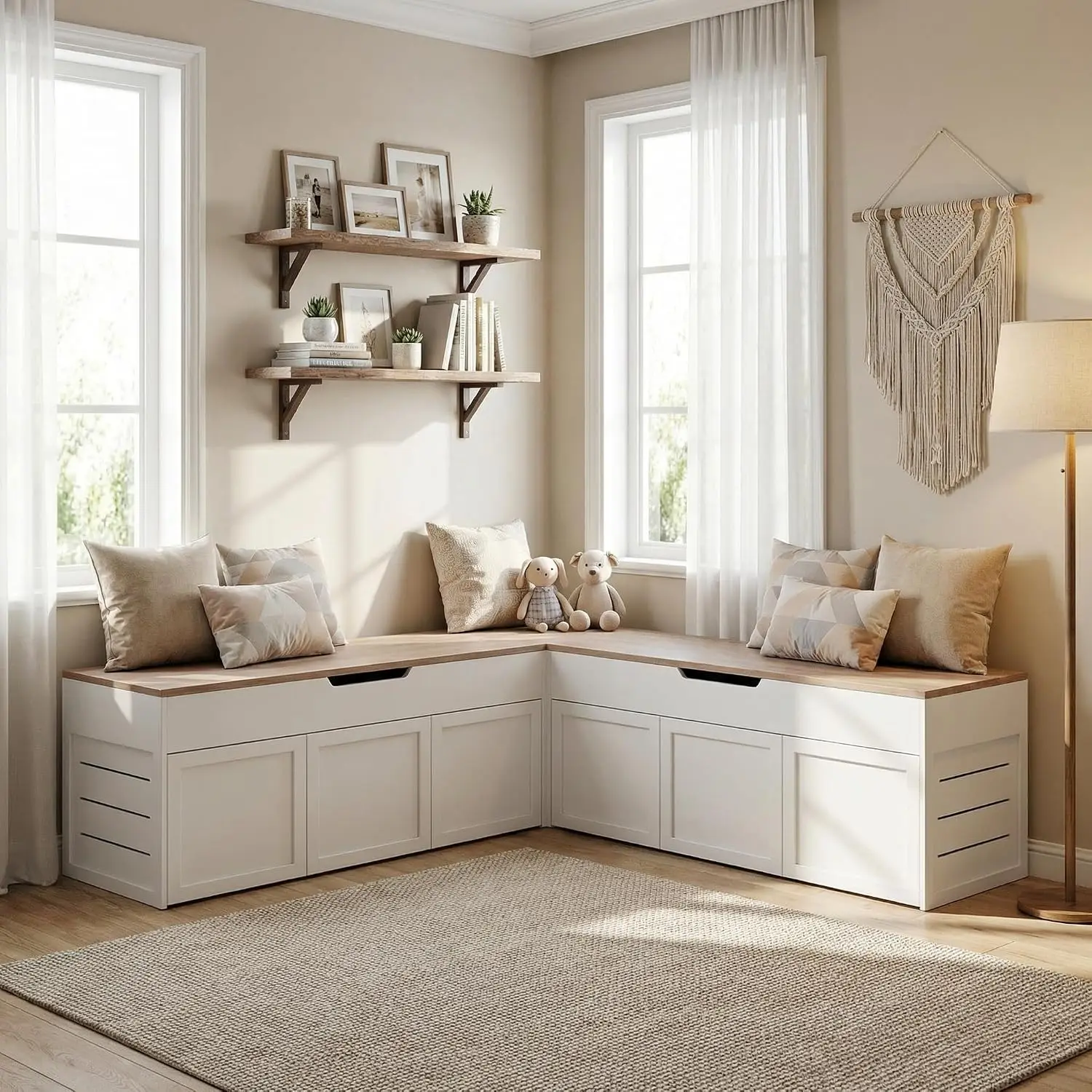 Hidden Flip-Top Storage, Push-to-Open Doors, Breakfast Nook Bench, for Dining Nook, Kitchen, Entryway, Cloakroom, Customized