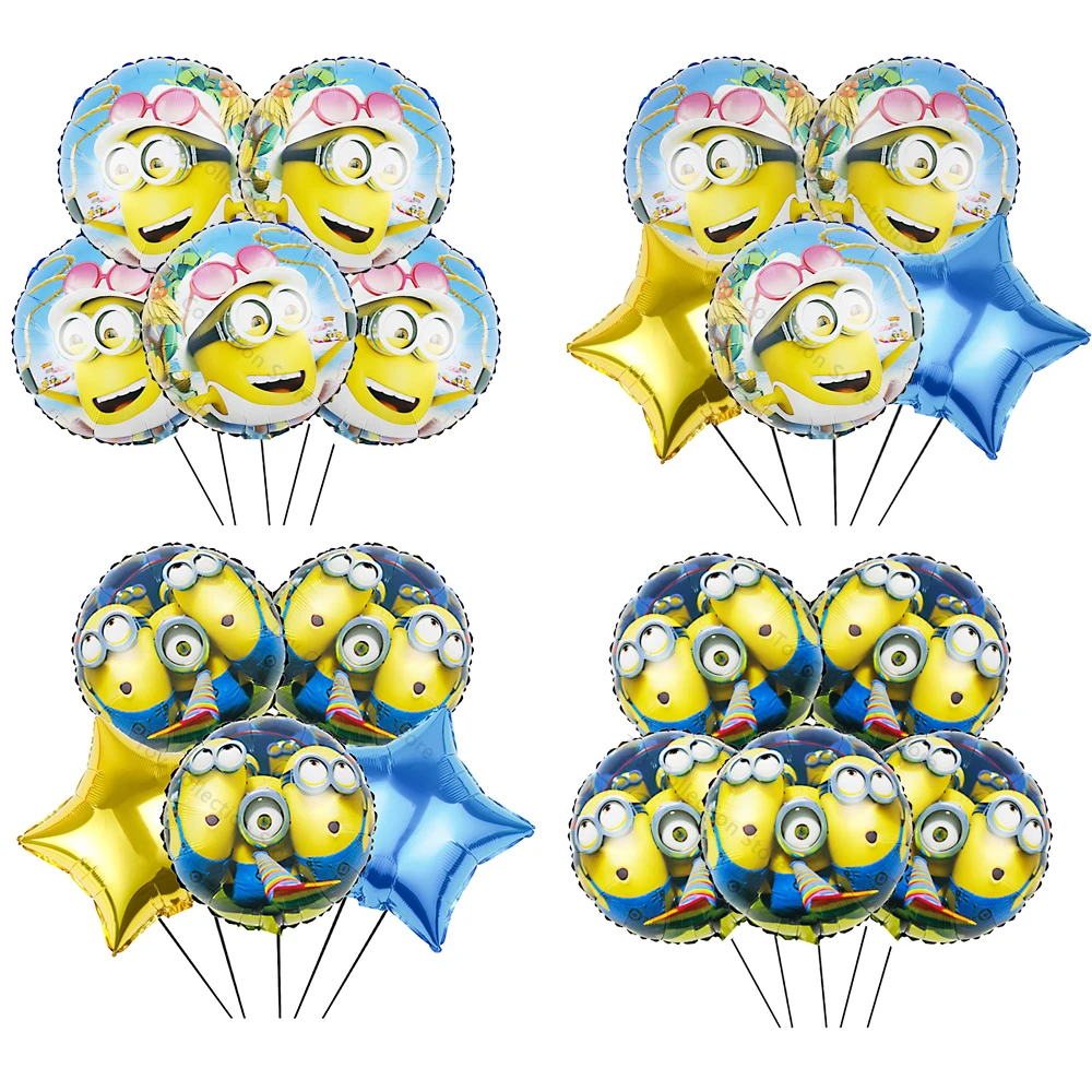 Minionsed 5Pcs 18in Round Foil Ballon Boy Girl Favor Anime Yellow Man Foil Globos Party Supplies Wedding Decoration Birthday Boy